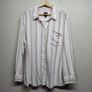Gap Linen Button Down Shirt Women XL White Pink Stripe Workwear Office Casual